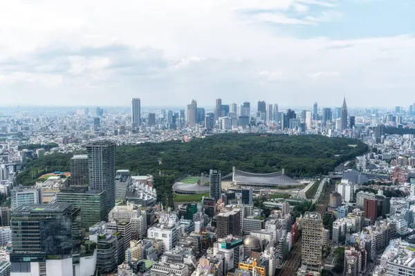 stock image View of Tokyo Meiji Jingu and Yoyogi Park from a nearby observation deck in Shibuya. Taken in Shibuya, Tokyo, Japan on July 13 2024