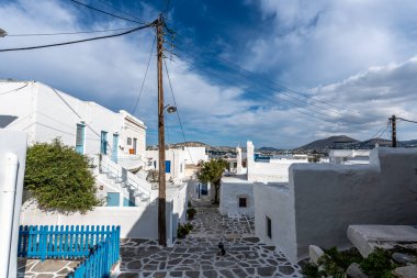 Paros Paroikia old town narrow cobblestone alleyway view. Taken in Paros, Greece clipart