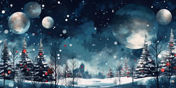 Merry Christmas Happy New Year Illustration Night Winter Village Landscape — Stock Photo, Image