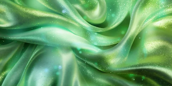 緑の絹の輝き豪華な生地の背景 マクロを閉じると コピースペース テクスチャ — ストック写真