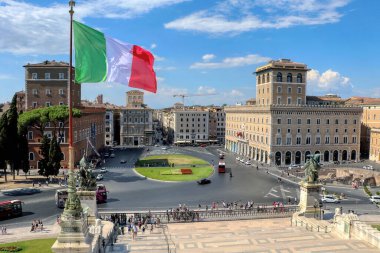 İtalya, Roma 'daki Piazza Venezia' nın genel görünümü. Yüksek kalite fotoğraf