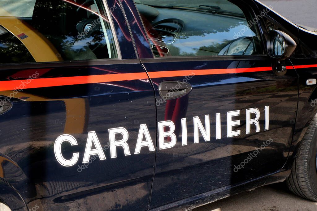 Side of a car of the Italian Carabinieri. Puglia, Italy. High quality photo