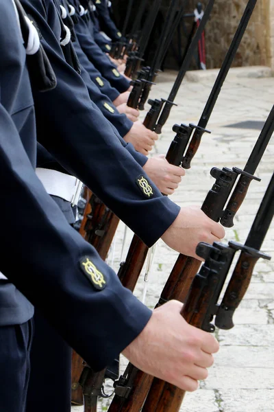 Onderofficieren Van Italiaanse Marine Stonden Een Rij Met Musket Taranto — Stockfoto