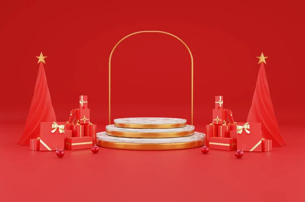Weergave Van Podium Met Kerstconcept Met Decoratie — Stockfoto