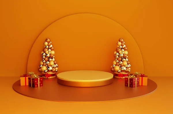 Weergave Van Modern Podium Met Kerstconcept Met Decoratie — Stockfoto