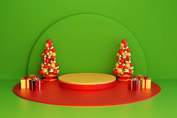 Weergave Van Modern Podium Met Kerstconcept Met Decoratie — Stockfoto