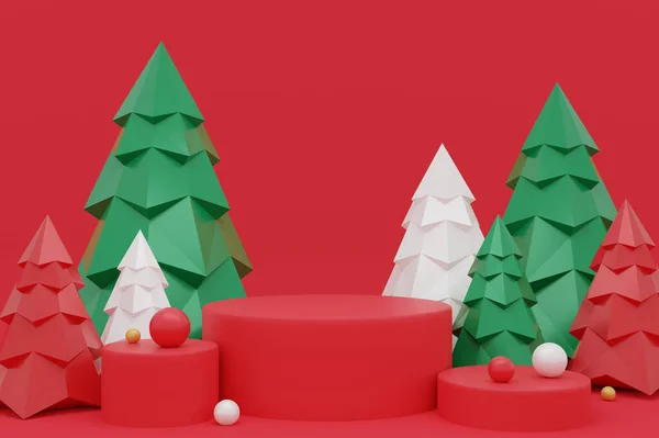 Rendu Podium Drôle Concept Noël Avec Décoration Rouge Vert — Photo
