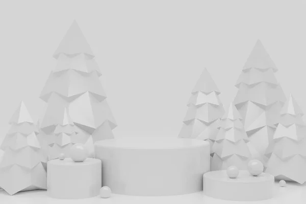 圣诞节时带有装饰的单色讲台3D渲染 — 图库照片