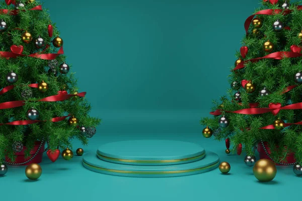 Weergave Van Podium Met Kerst Concept Met Traditionele Decoratie — Stockfoto