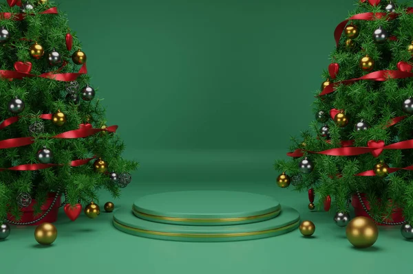 伝統的な装飾とクリスマスのコンセプトで表彰台の3Dレンダリング — ストック写真