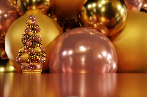 Vykreslení Scény Vánoční Koncept Kuličkovou Výzdobou Světle Růžová — Stock fotografie