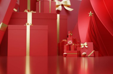Noel konseptinde hediye dekorasyonuyla 3D canlandırma - kırmızı