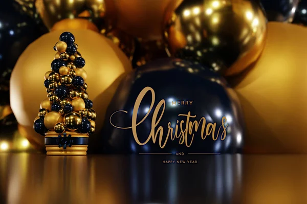ボールの装飾とクリスマスの概念でシーンの3Dレンダリング — ストック写真