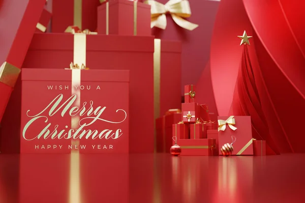 Rendu Scène Concept Noël Avec Décoration Cadeau Rouge Photo De Stock