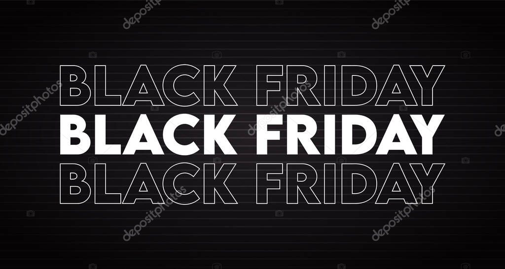 Black Friday typography banner. Black Friday modern linear typography text illustration isolated on black background.