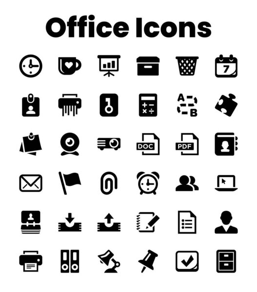 Set Black Solid Office Icons