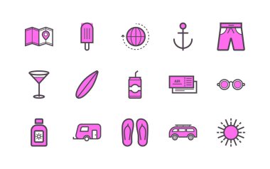 Yaz Tatili Basit Simge Seti