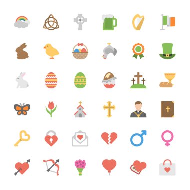 Paskalya yumurtası tavşanı ve sevgililer günü ikonu vektörü seti