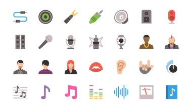 Müzik İlgili Vektör Simgelerinin Basit Kümesi.