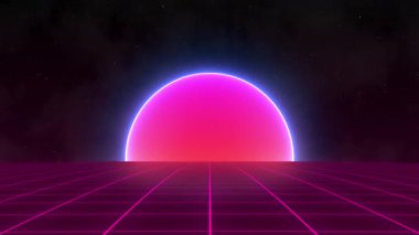 Dalgalı ızgara desenli ve uydulu soyut döngü arkaplanı.