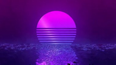 Bir deniz ve ay ile soyut döngü arkaplanı.