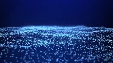 Koyu arkaplan üzerinde soyut mavi dalga parçacığı.