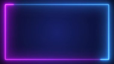 Kara Arkaplan 'daki soyut Işık Neon Çerçevesi. Laser Döngülü Canlandırmayı Göster