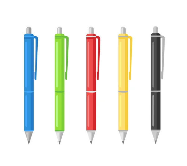Набір Барвистих Ручок Класичні Кольори Піктограми Сині Червоні Зелені Жовті — стоковий вектор