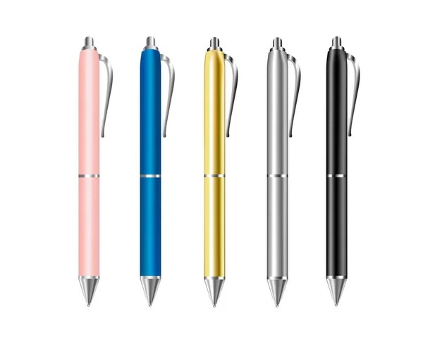 Set Von Realistischen Kugelschreibern Vektor Bunte Kugelschreiber Corporate Pen Design — Stockvektor