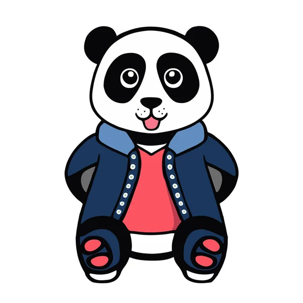 Cartoon Panda Vectorbestand Leuke Panda Met Een Blauw Jasje Panda — Stockvector