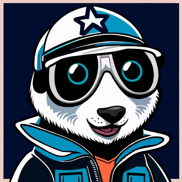 キャップかわいい漫画のベクトルイラストとパンダ 青いジャケットのパンダの笑顔のキャラクター — ストックベクタ