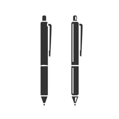 Düz siyah kalem simgeleri. İş için maket. Klasik siyah kalem. Vektör illüstrasyonu