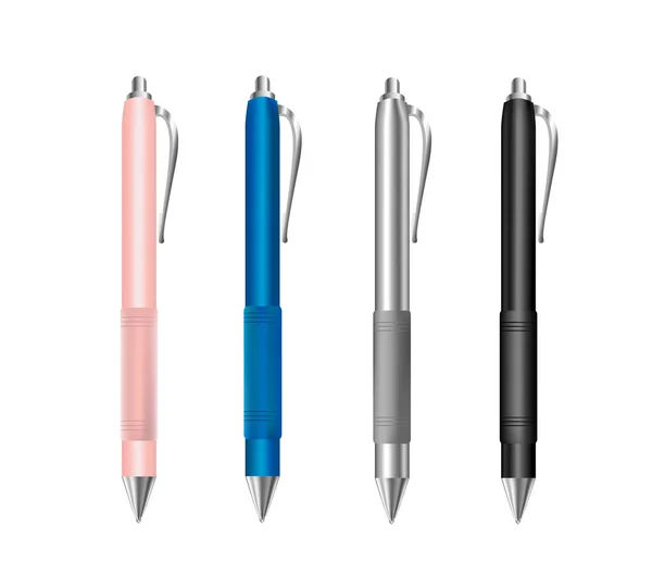 Bunte Kugelschreiber Vektor Mit Griff Corporate Papeterie Design Pinker Blauer — Stockvektor