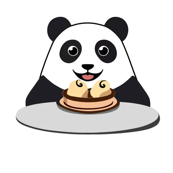Panda Eet Dumbplings Tafel Sticker Vectorontwerp Voor Commercieel Gebruik — Stockvector