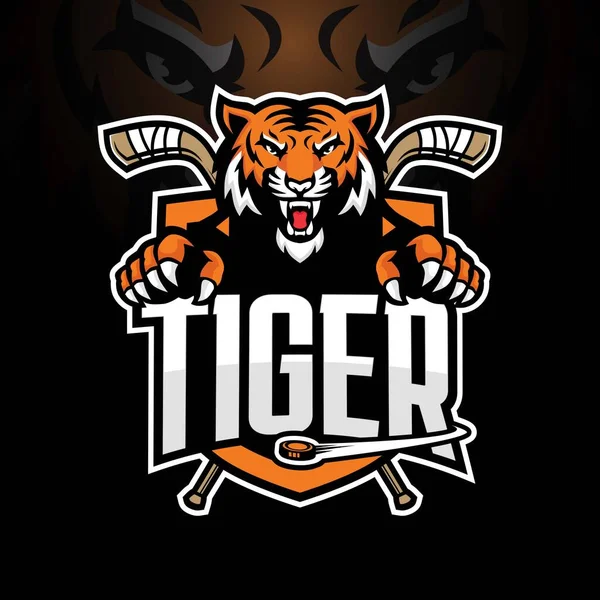 Tigre Mascote Hóquei Gelo Logotipo Design —  Vetores de Stock