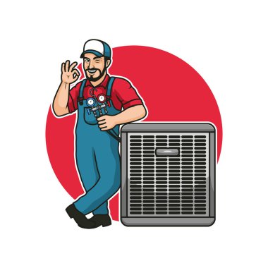 HVAC servis maskotu karakter tasarım illüstrasyon vektörü