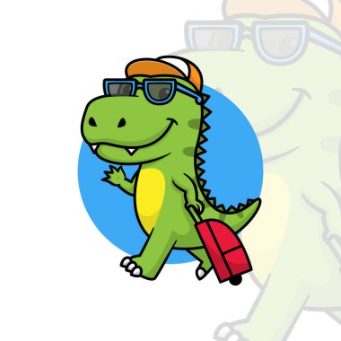 Seyahat çantası tasarımı gözlüklü sevimli dinozor.