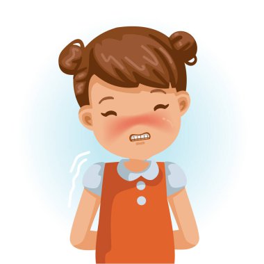 Utangaç küçük kız portresi. Çizgi film karakteri çizimi beyaz arkaplanda izole edildi.