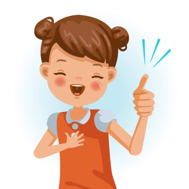 Küçük kız onayladı. Hallettim. Olumlu duygular, gül. Çizgi film karakteri çizimi beyaz arkaplanda izole edildi.