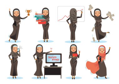 Set of business arab woman character with hijab. people character