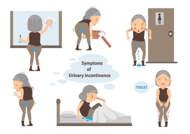İdrar hastalıkları yaşlı kadın Infographic.vector illüstrasyon 