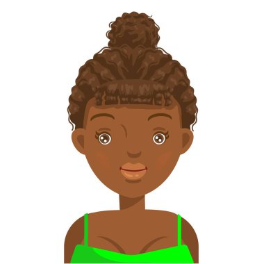 Afrikalı kızlar grubu. Amerikalı kızlar grubu. Kız grubu yüz seti. Kadın portresi. Ergenlik çağındaki kızlar için kafa, yüz ve saç stili.