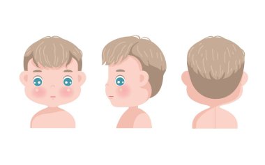 Sarı saçlı küçük çocuk. Öne, yana ve arkaya. Anaokulu karakteri başkanı. 