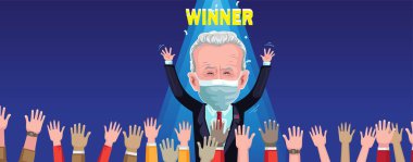 Joe Biden 'ın maskesi seçimi kazandı. Çizgi film karikatürü. Siyasi hiciv seçimi ya da oy. Amerika Birleşik Devletleri Başkanı. 46. ABD Başkanlık Seçimleri 3 Kasım 2020