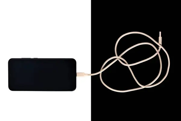 Câbles Usb Micro Blanc Isolé Smartphone Est Noir — Photo