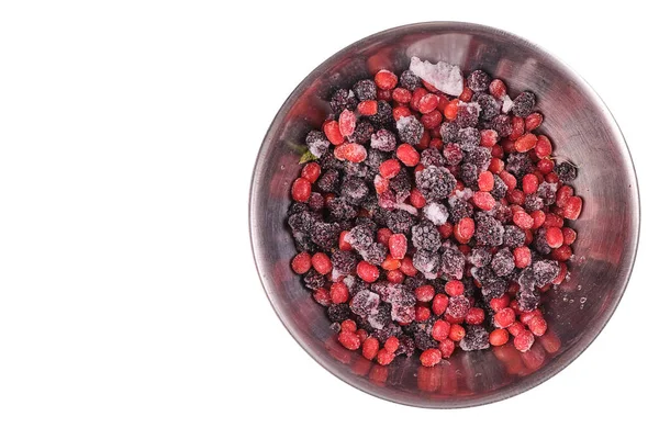 Berry Elaeagnus Multiflora Gumi Blackberry Frozen Isolate White Metal Bowl — Foto de Stock