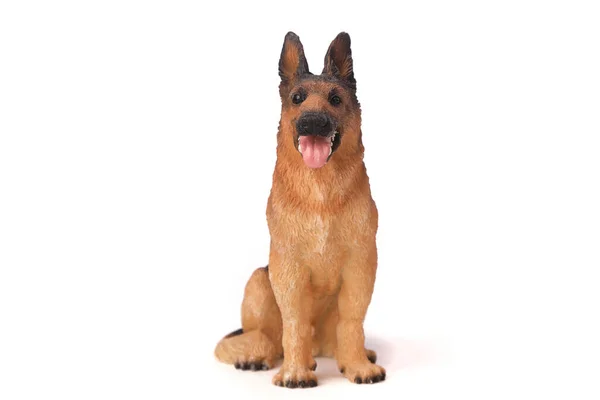 Dog Figurine Toy German Shepherd Made Wood Isolated White — Stock Photo, Image
