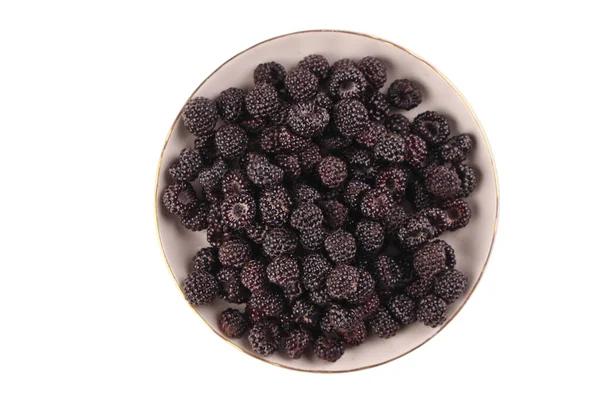 Berries Black Raspberry Rubus Occidentalis Plate Isolate White — Stock Photo, Image