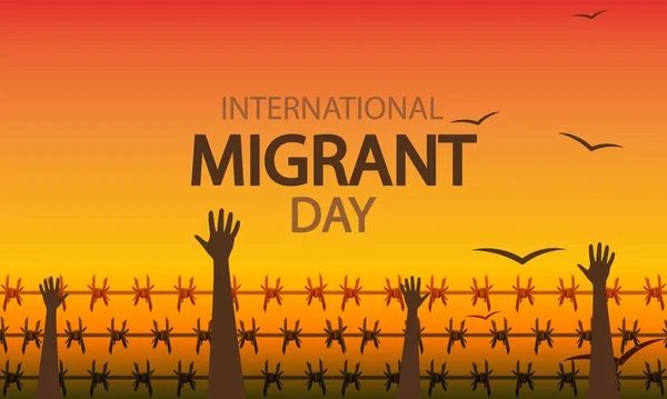 Mezinárodní Den Migrantů Ruce Ostnatý Drát Vektorové Umění Ilustrace — Stockový vektor