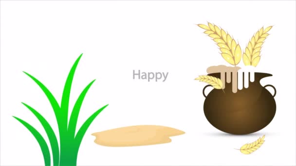 Pongal Happy Holiday Harvest Festival Indien Konst Video Illustration — Stockvideo
